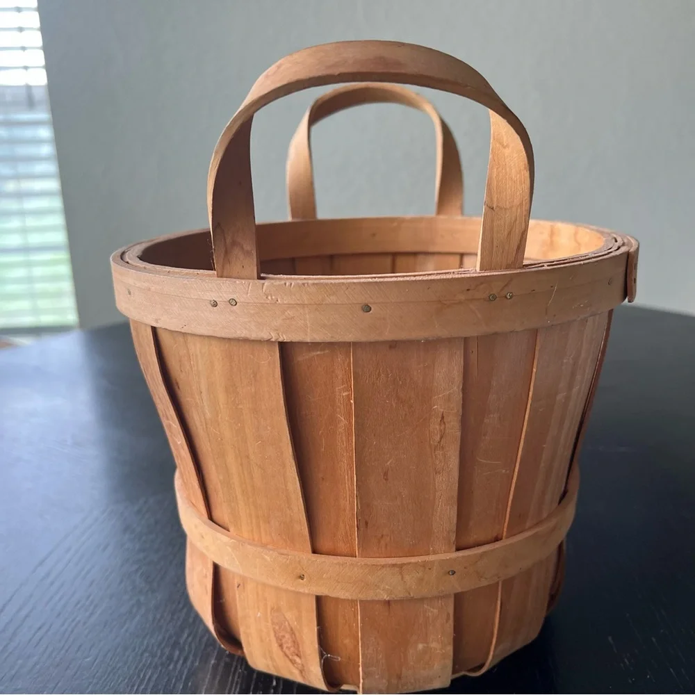 Rustic Light Brown Wooden Basket 8in x 8.5in